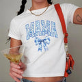Floral Coquette Bow Mama Baby tee, Blue Bow Mothers Day Gift, Flower Lettering Mom, Retro New Mom Gift Hoodie, Sweatshirt