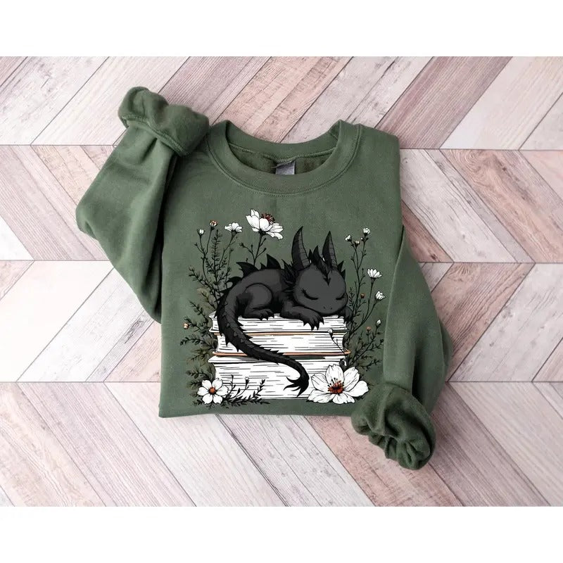 Floral Dragon Book Sweatshirt | Fantasy Bookworm Sweater | Bookish Dragon | Book Lover Gift | Literary Sweatshirt | Book...