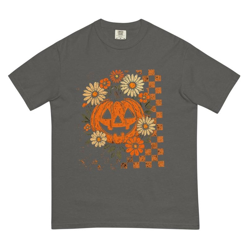 Floral Jack-O-Lantern Halloween Shirt Unisex Relaxed Fit Printed in USA Casual Comfort Cotton Top Athletic Boho Chic All...