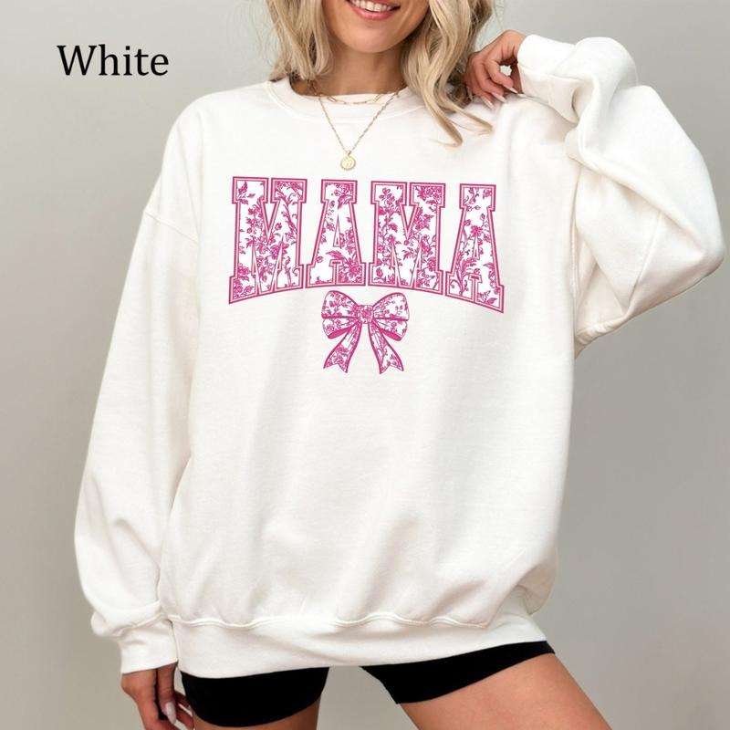 Floral Mama Coquette Sweatshirt, Pink Bow Mom Shirt, Chinoiserie Toile Mama Hoodie, Aesthetic Mother's Day Gift, Cozy...