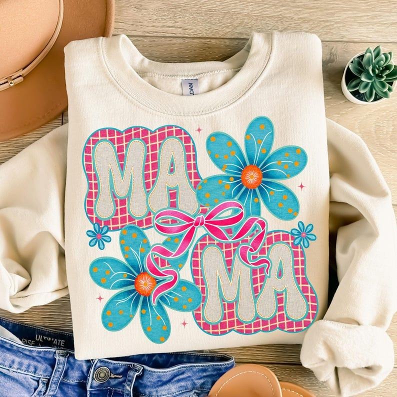 Floral Mama Coquette tshirt, Mama Flower sweatshirt, Mothers Day tshirt, Preppy Mama sweatshirt, Retro Mama Flower...