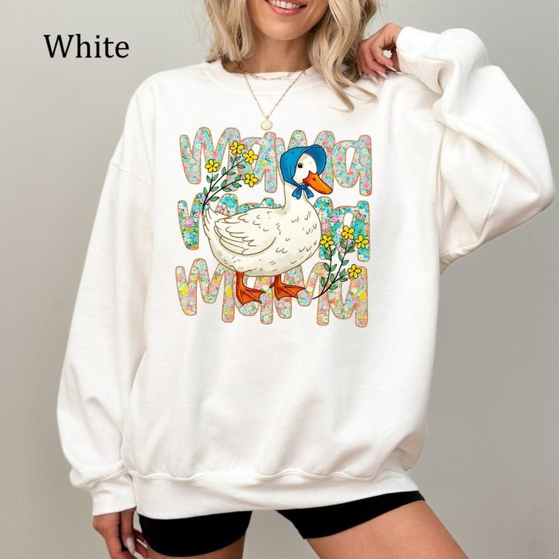 Floral Mama Goose Sweatshirt, Mama Goose Shirts, Girly Tops, Cute Goose Crewneck, Mother's Day Gift, Trendy Mom Outfit,...