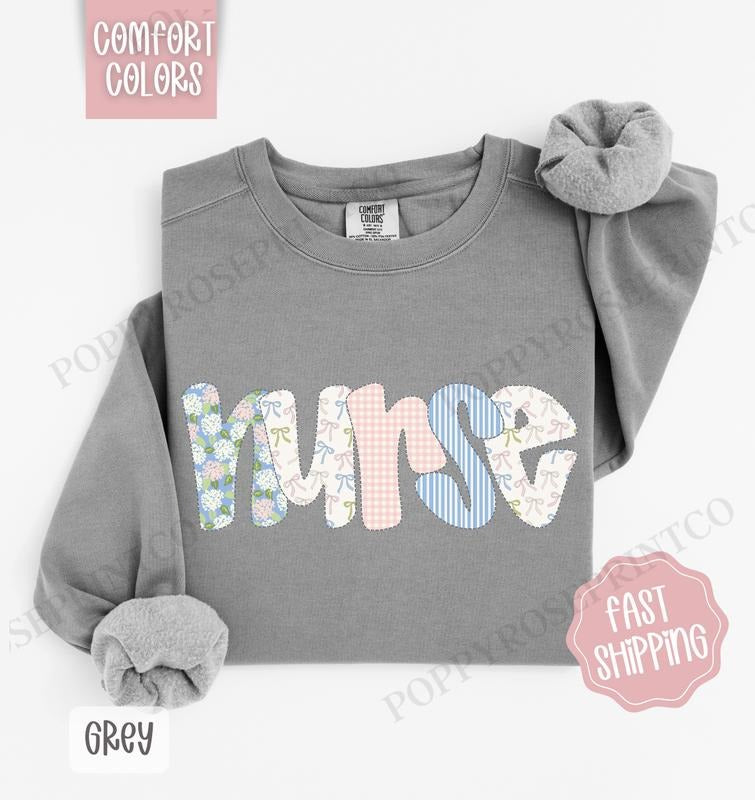 Floral Nurse Comfort Colors Sweatshirt, Cute Spring RN Sweater, Coquette Nursing Crewneck T-Shirts, Hoodie | CiraTrend.com