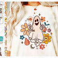 Floral Peace Ghost Png Halloween Sublimation Retro Fall Png Spooky Season Groovy Halloween Shirt Png Smile Ghost Png...