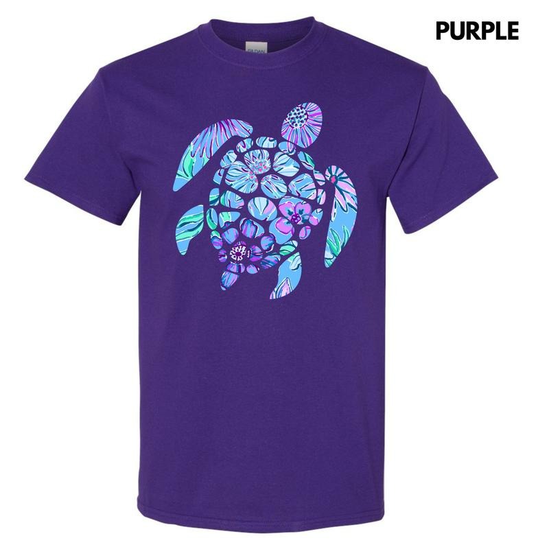 Floral Sea Turtle Gildan Short Sleeve T-Shirt 'NLB' Hoodie, Sweatshirt | CiraTrend.com