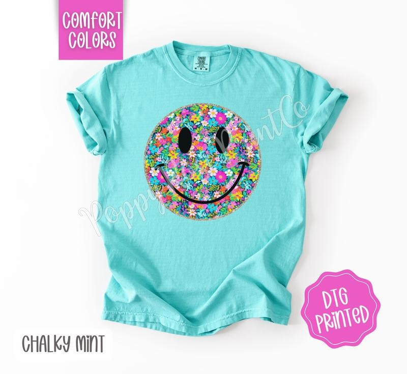 Floral Smiley Comfort Colors Shirt, Cute Summer Tshirt, Trendy Flower Tee, Gift for Her Hoodie, Sweatshirt | CiraTrend.com