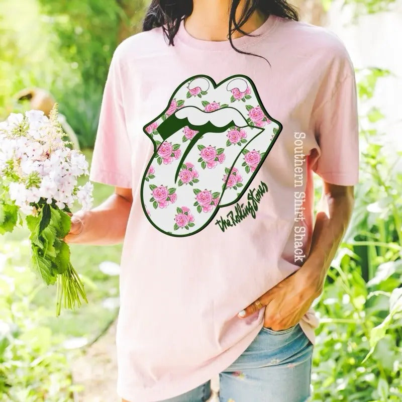 Floral Tongue Band Tee | Blossom comfort colors t shirt Hoodie, Sweatshirt | CiraTrend.com