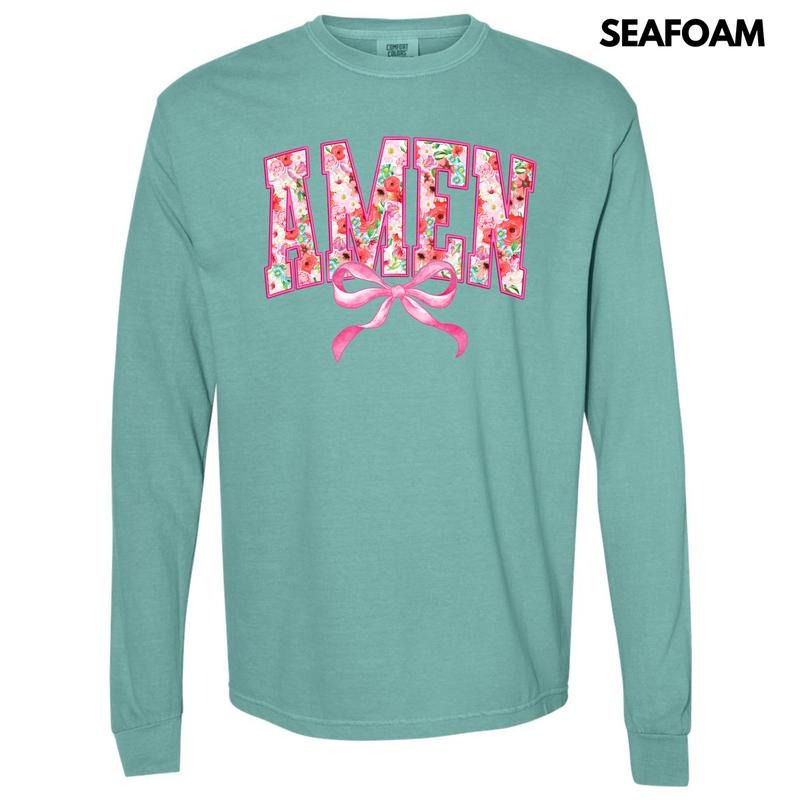 Flower Amen Coquette Long Sleeve Comfort Colors T-Shirt 'NLB' Hoodie, Sweatshirt | CiraTrend.com