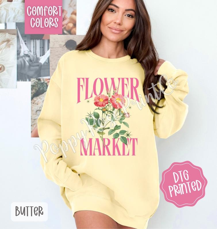 Flower Market Comfort Colors Sweatshirt, Fruit Summer Sweater, Cute Women's Crewneck T-Shirts, Hoodie | CiraTrend.com