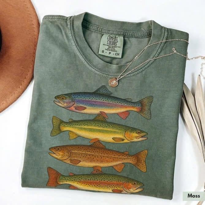 Fly Fishing Trout T-Shirt, Retro Fish Shirt, Fishermen Aesthetic Shirt, Comfort Colors Fishing TShirt, Fishermen Gift,...