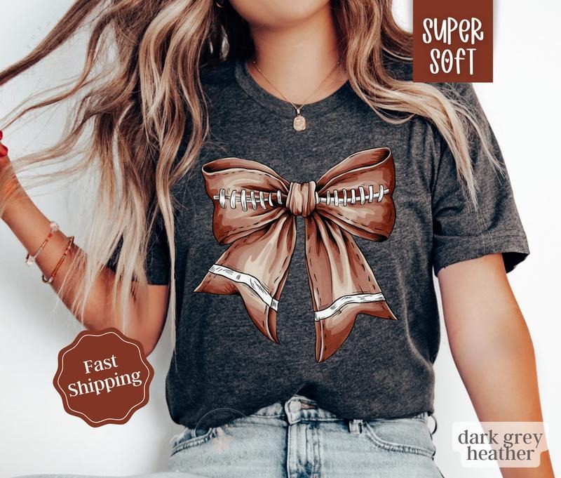 Football Bow Shirt, Womens Football Tee, Game Day Shirt, Womenswear Oversized Crewneck Hoodie, Sweatshirt | CiraTrend.com