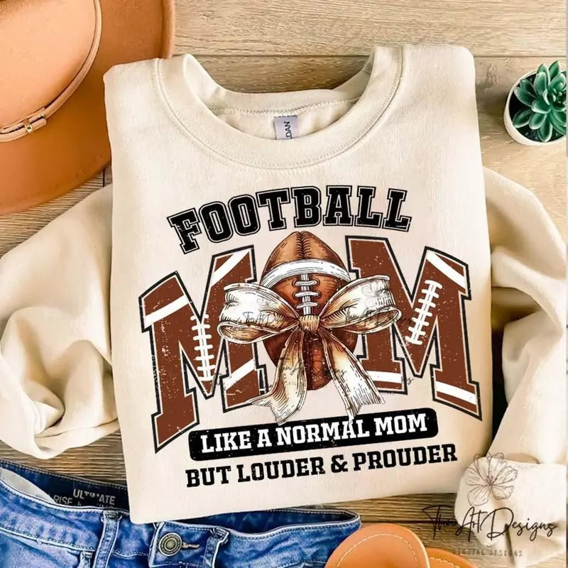 Football Mom Sweatshirt, Football Coquette Bow Sweatshirt, Sport Sweatshirt, Loud and Proud Football Mom, Gift for Women,...