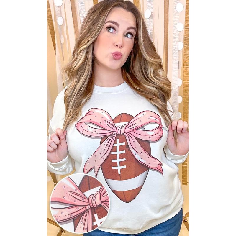 Football Pink Bow Rhinestone Graphic Sweatshirt T-Shirts, Hoodie | CiraTrend.com