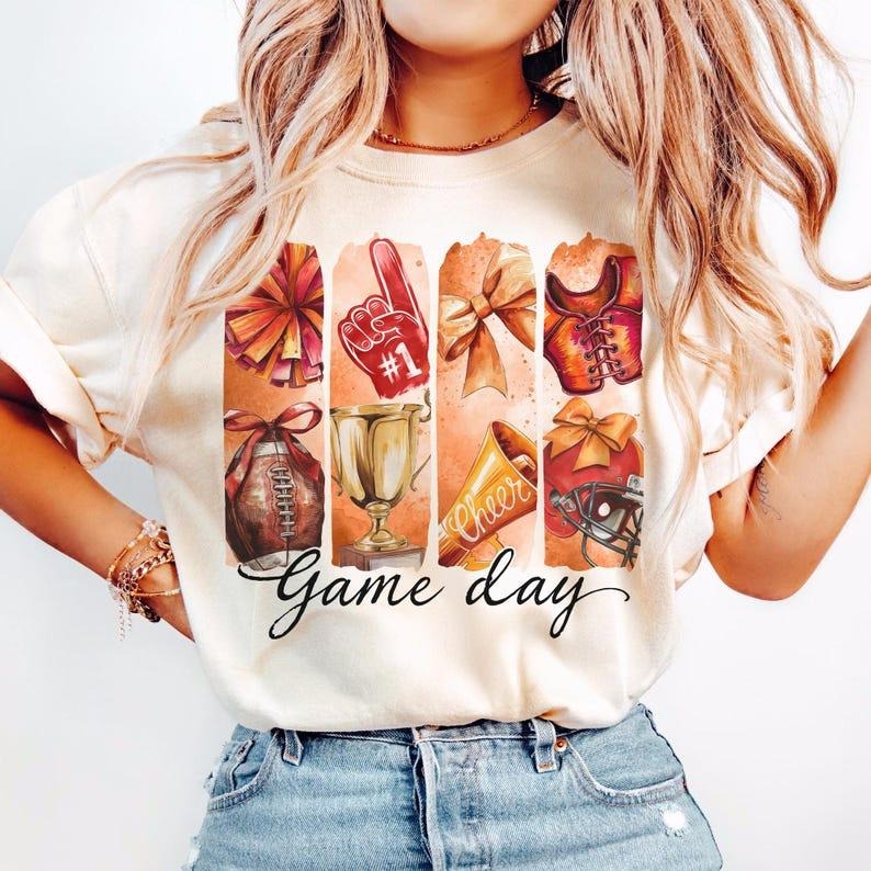 Football T-shirt, Game Day Coquette, Bow, Football Mom, Touchdown, Brushstroke Hoodie, Sweatshirt | CiraTrend.com