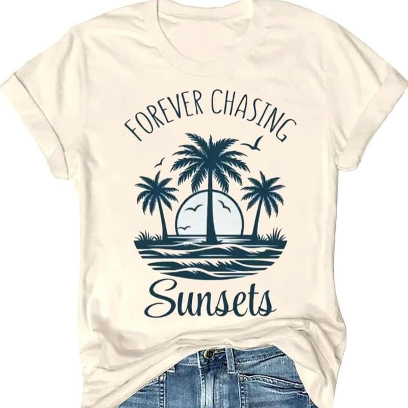 Forever Chasing Sunsets Tshirt Sunset Chaser Shirt Summer Funny Letter Graphic Tee Tops Fit Hoodie, Sweatshirt