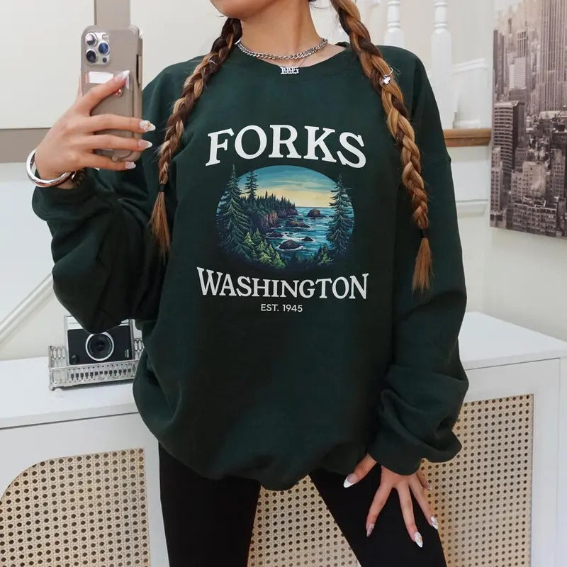 Forks Washington Sweatshirt, City of Forks Hoodie, Hoa Hoa Hoa Crewneck, Vampire Halloween Sweatshirt, Washington...