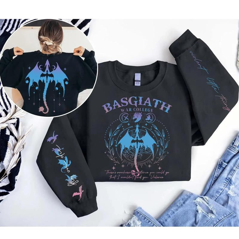 Fourth Wing Tairn And Andarna Sweatshirt, Onyx Storm Shirt, Fourth Wing Print On Sleeve Shirt, Fourth Wing Merch, Iron...