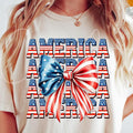 Fourth of July Sublimation, America with Coquette Style Bow, Patriotic T-Shirt Hoodie, Sweatshirt | CiraTrend.com
