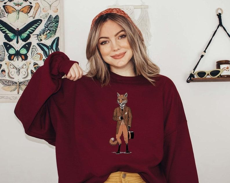 Fox T Shirt Hoodie Sweater, Bohemian Sweasthirt, Wild Animal Hoodie, Dapper Fox Hoodie, Nature Lover Shirts, Animal Lover...