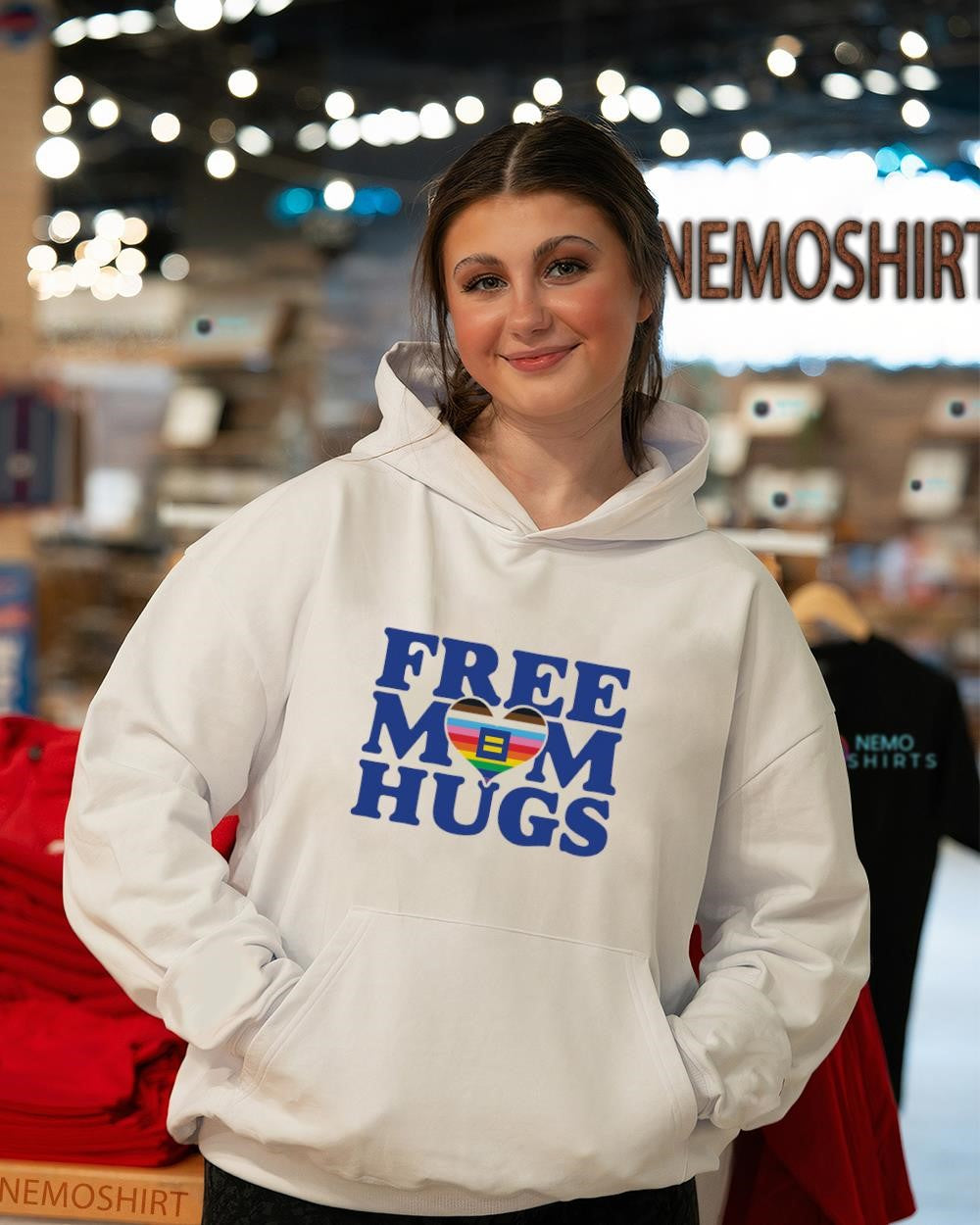 Free Mom Hugs with LGBT pride heart shirt