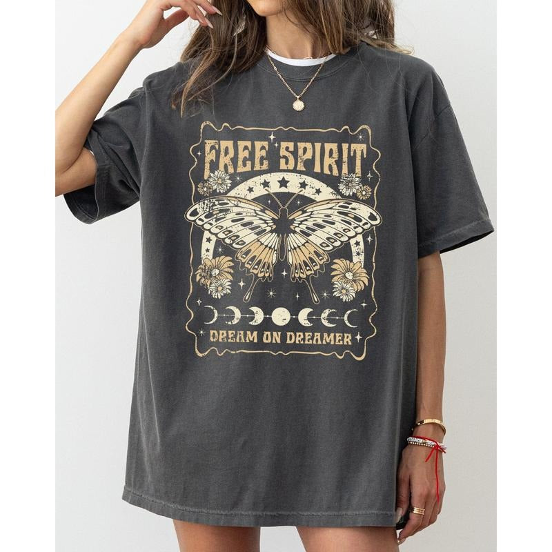 Free Spirit Tshirt, Dream On Dreamer shirt, Hippie, Psychedelic, Butterfly Tshirt Hoodie, Sweatshirt | CiraTrend.com
