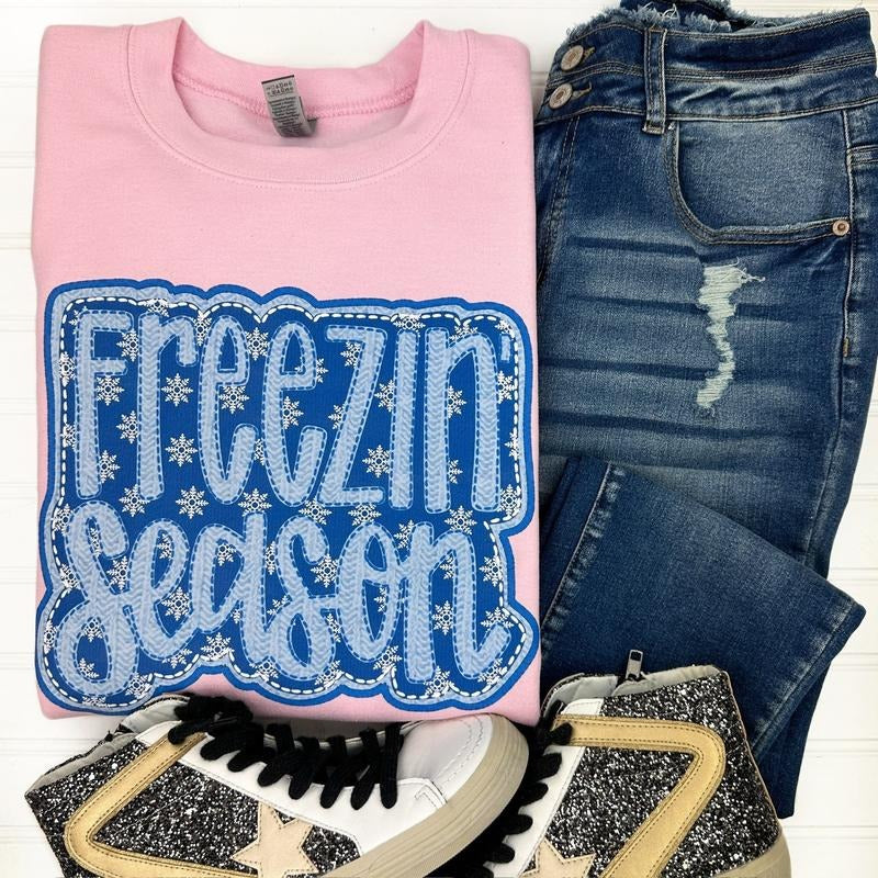 Freezin' Season FAUX Embroidery Gildan Sweatshirt 'NLB' T-Shirts, Hoodie | CiraTrend.com