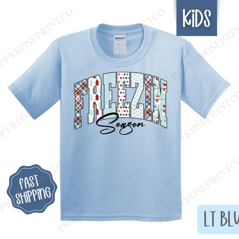 Freezin' Season Kids Shirt - Cute Winter Children's Tshirt - Youth Winter Tee Gildan Hoodie, Sweatshirt | CiraTrend.com