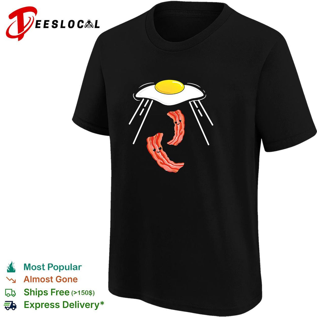 Fried egg alien abduction bacon strips shirt