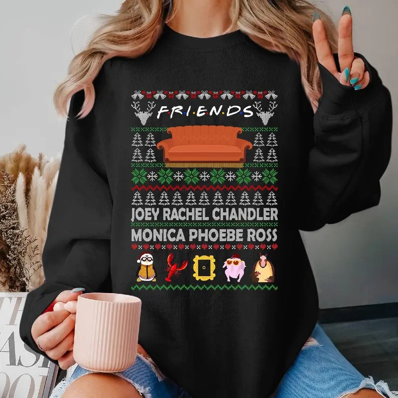 Friends Tv Show Sweatshirt, Friends Characters T Shirt, Joey Rechel Chandler Monica Phoebe Ross Ugly Sweater Shirt,...