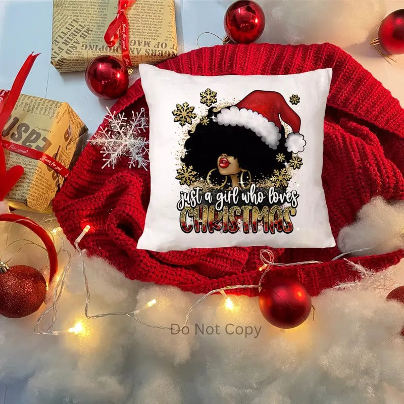 Just A Girl Who Loves Christmas Girl w/ Fro DTF Transfer ONLY - This is NOT a T Shirt Hoodie, Sweatshirt | CiraTrend.com