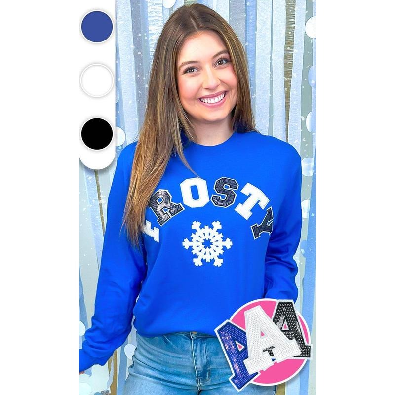 Frosty Sequin Christmas Graphic Long Sleeve T-Shirt Hoodie, Sweatshirt | CiraTrend.com