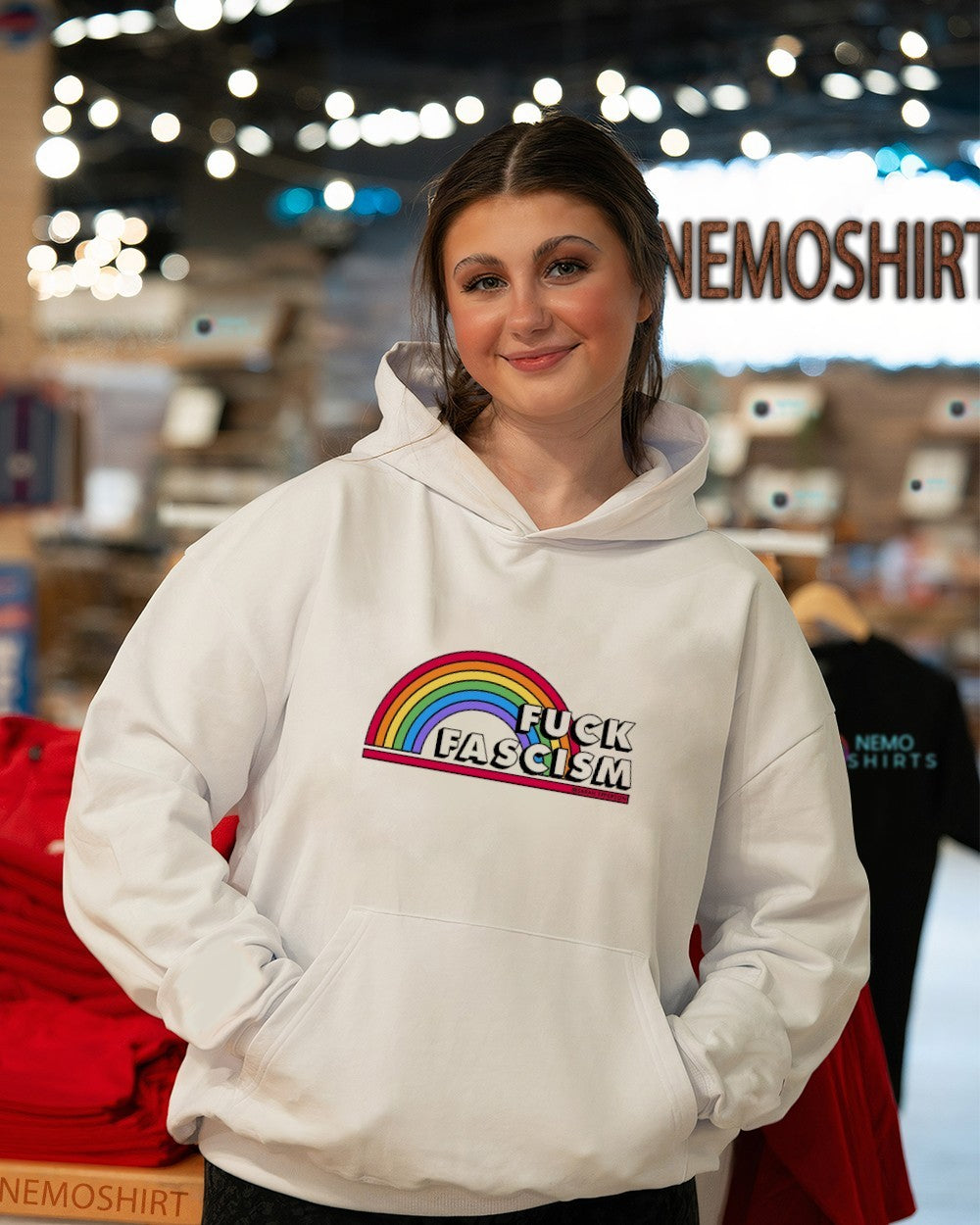 Fuck Fascism rainbow graphic shirt