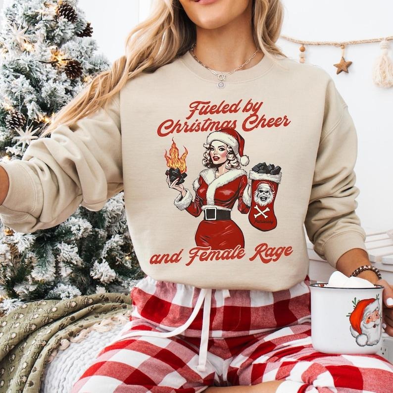 Fueled By Christmas Cheer Feminist Rage Sweatshirt, Abortion Rights T-shirt, Feminist Christmas Tee, Pro-choice Hoodie,...