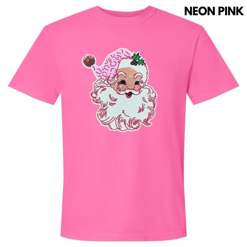 Full Sequin Blushing Santa Patch Comfort Colors T-Shirt Hoodie, Sweatshirt | CiraTrend.com