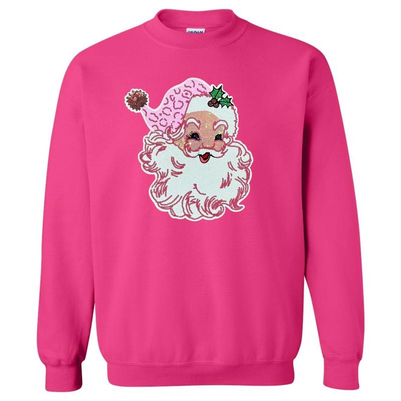Full Sequin Blushing Santa Patch Sweatshirt T-Shirts, Hoodie | CiraTrend.com