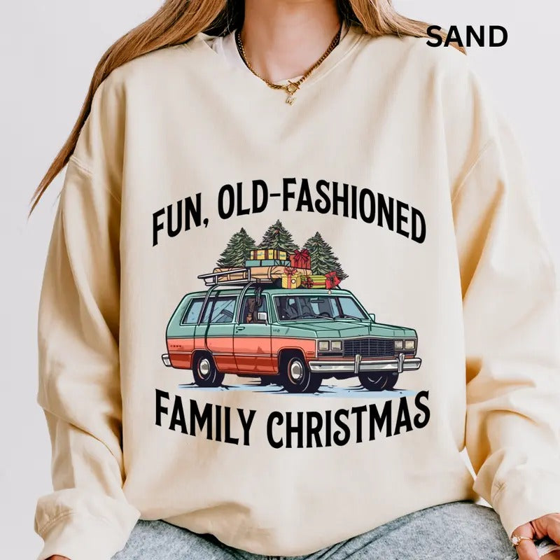 Fun Old Fashioned Family Christmas Sweatshirt, Winter Graphic Sweatshirt Casual Cotton Polyester Oversized sweatshirt -...
