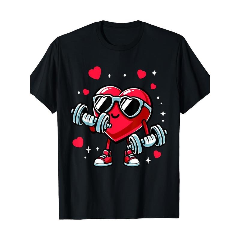 Fun Valentine's Day heart training with dumbbell workout 100% cotton T-shirt Made in USA Hoodie, Sweatshirt | CiraTrend.com