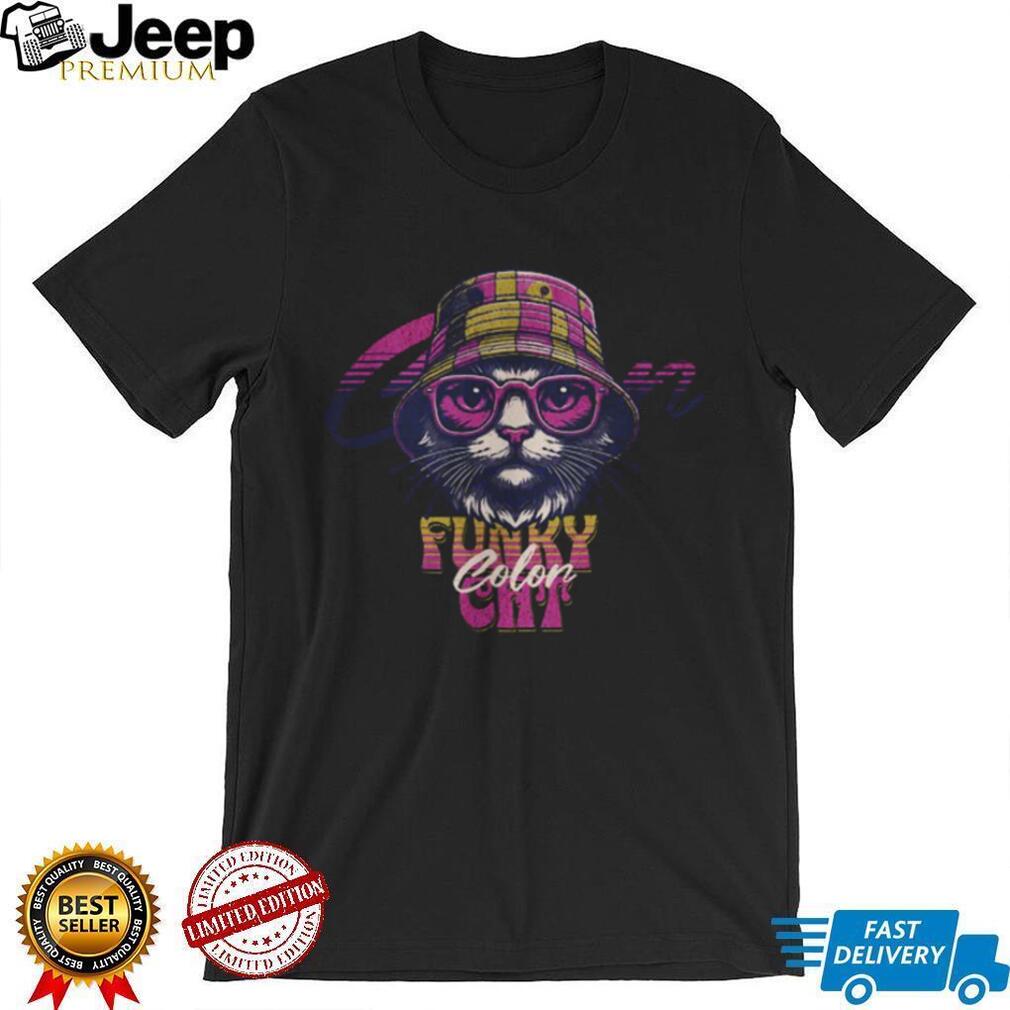 Funky Cat Retro 90s Style Bucket Hat and Sunglasses Aesthetic T Shirt