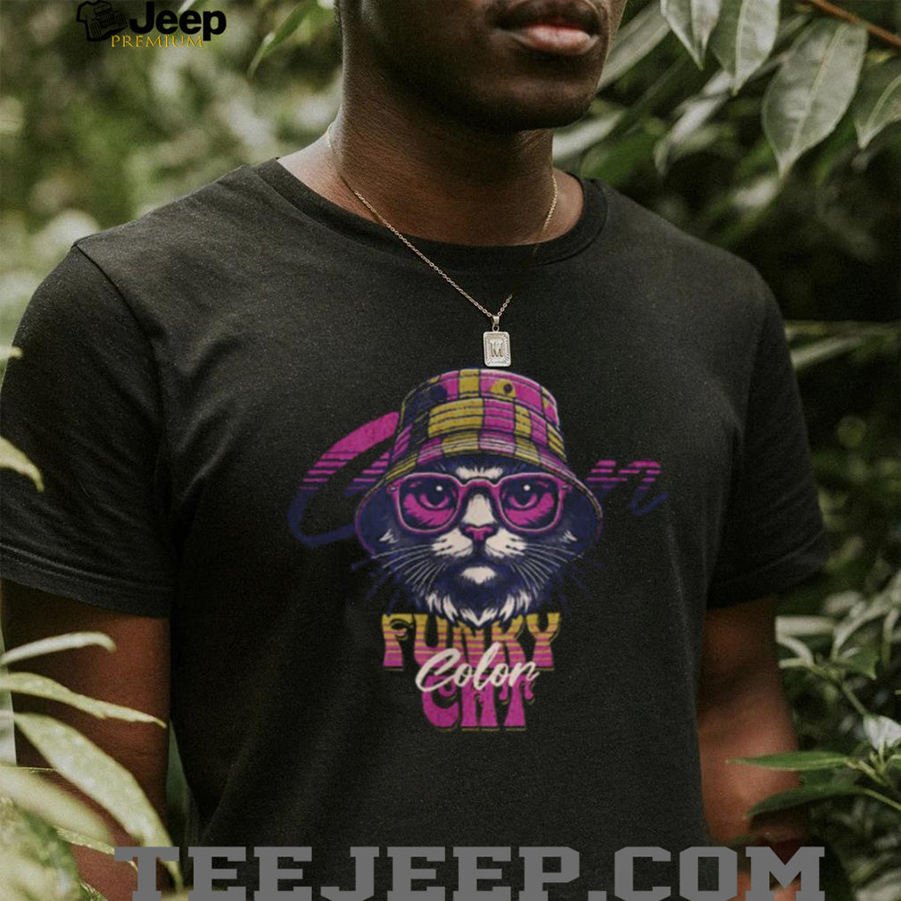 Funky Cat Retro 90s Style Bucket Hat and Sunglasses Aesthetic T Shirt