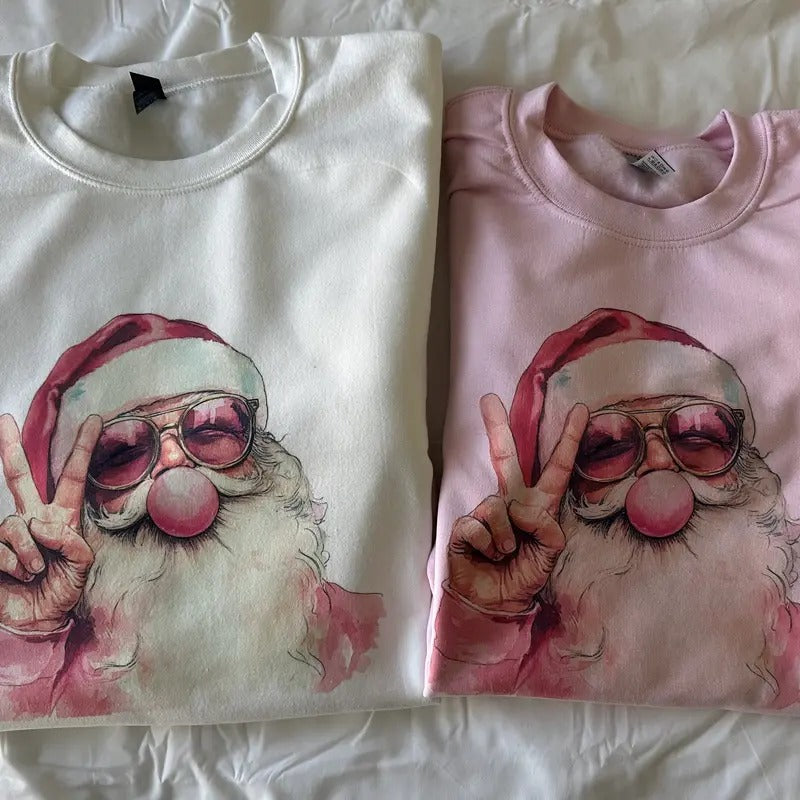 Funky Santa Christmas Sweatshirt Santa Bubble Gum Sweatshirt Comfy Sweatshirt T-Shirts, Hoodie | CiraTrend.com