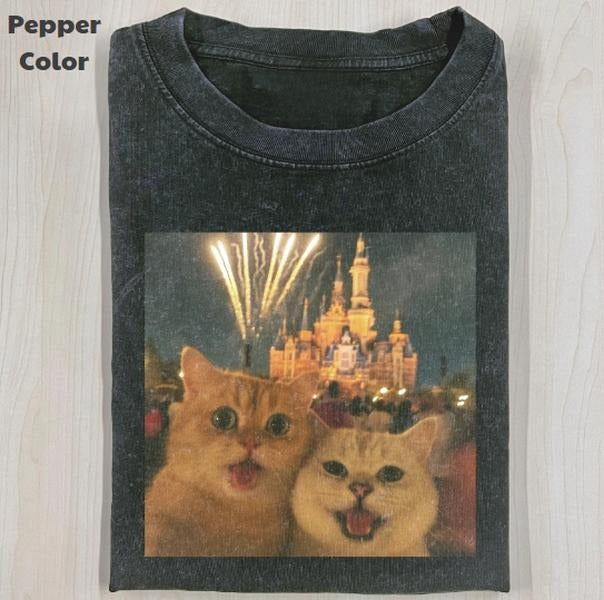Funny Animal Vintage Graphic Tee, Cat Couple Selfie T-Shirt, Cute Kitten Animal Shirt, Gift For Couple, Unisex Meme...
