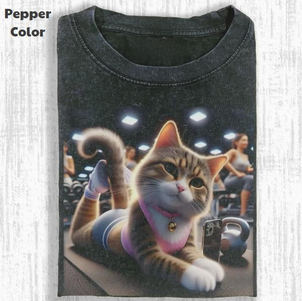 Funny Animal Vintage Graphic Tee, Female Cat Gym T-Shirt, Animal Shirt, Unisex Meme Cringe Funny Shirt, Menswear...
