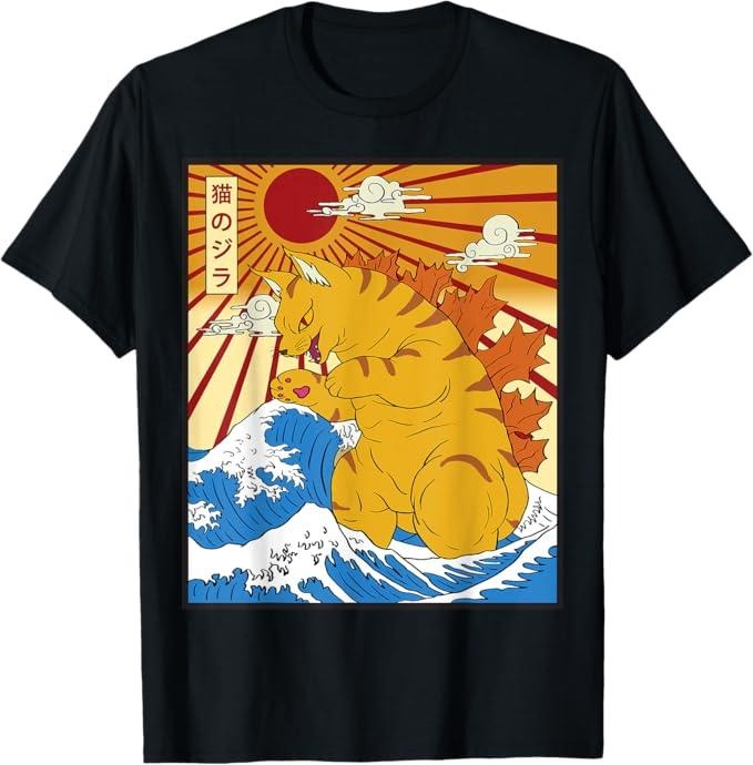 Funny Cat Shirts, Catzilla Cat Japanese Anime Kawaii Funny Gifts Sunset T-Shirt