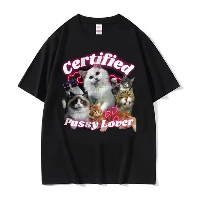 Funny Certified Cute Cat Lover Meme Vintage Graphic Tee Shirt Men Women Fashion Aesthetic Short Sleeve T Shirt Summer...