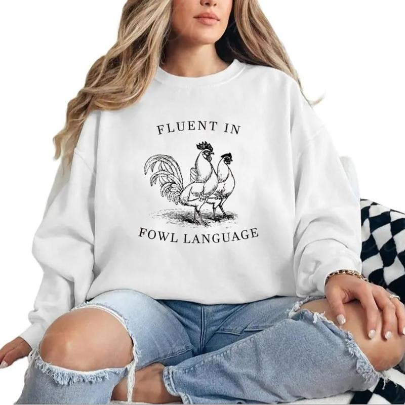 Funny Chicken Shirt, Fluent in Fowl Language ,Gift for Chicken, Lover Farmer, Crazy Chicken Lady, Country Girl, Funny...