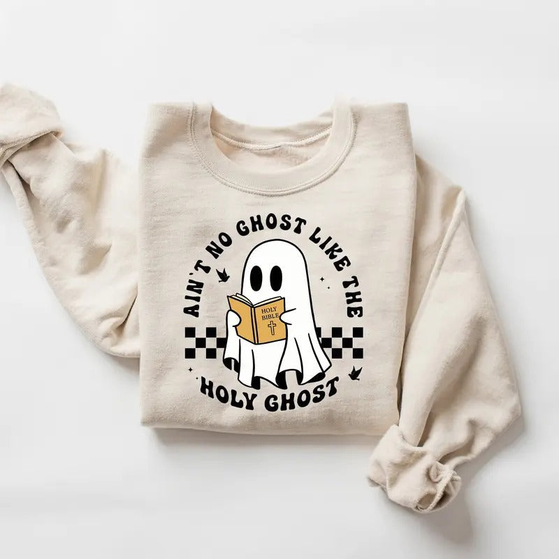 Funny Christian Halloween Sweatshirt, Ghost Reading Halloween Shirt, Religious Halloween Shirt, Cute Ghost Sweatshirt,...