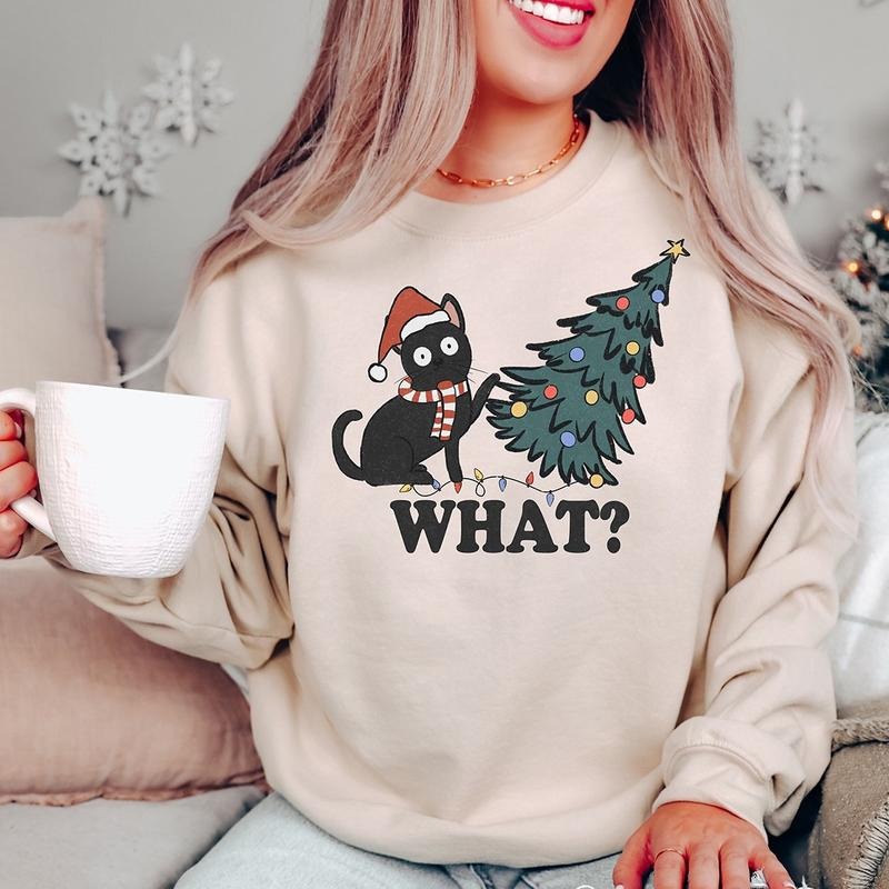 Funny Christmas Cat Crewneck Sweatshirt, Hoodie, T-shirt | CiraTrend.com