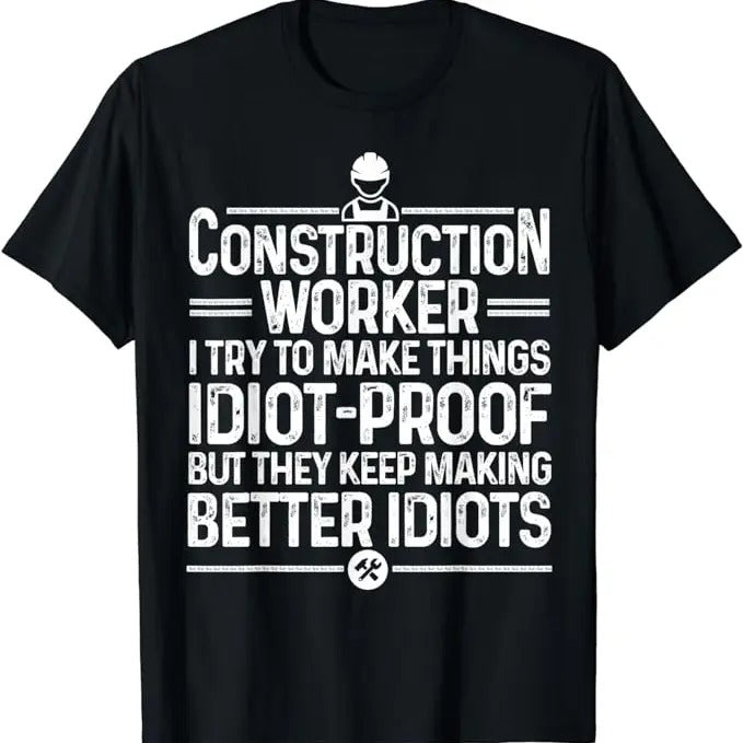 Funny Construction Work Shirts, Funny Construction Design For Men Dad Construction Worker T-Shirt Menswear Casual Cotton...
