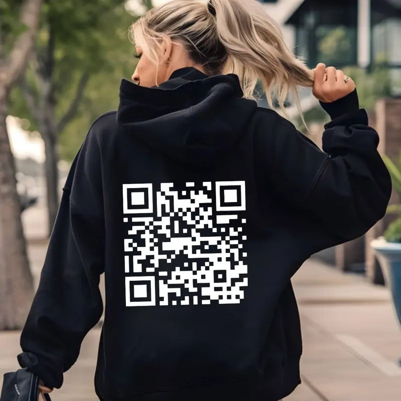 Funny FU QR Code Back Side Hoodie, QR Code Back Side Hoodie, Gifts, Gift For Her, Gift For Him, Classic Fabric Top...