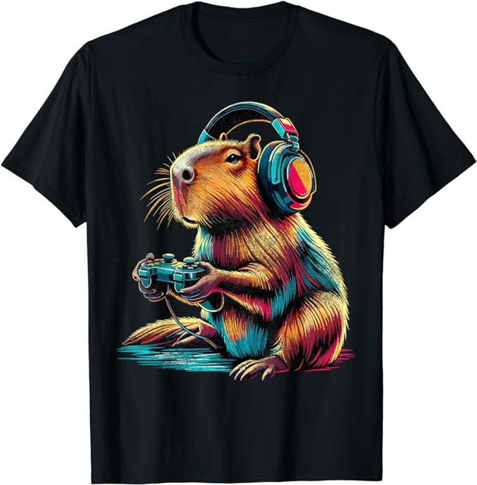 Funny Gamer Shirts, Special Gifts For Gamers, Capybara Funny Video Games Capybara T-Shirt Menswear Casual Classic Hoodie,...